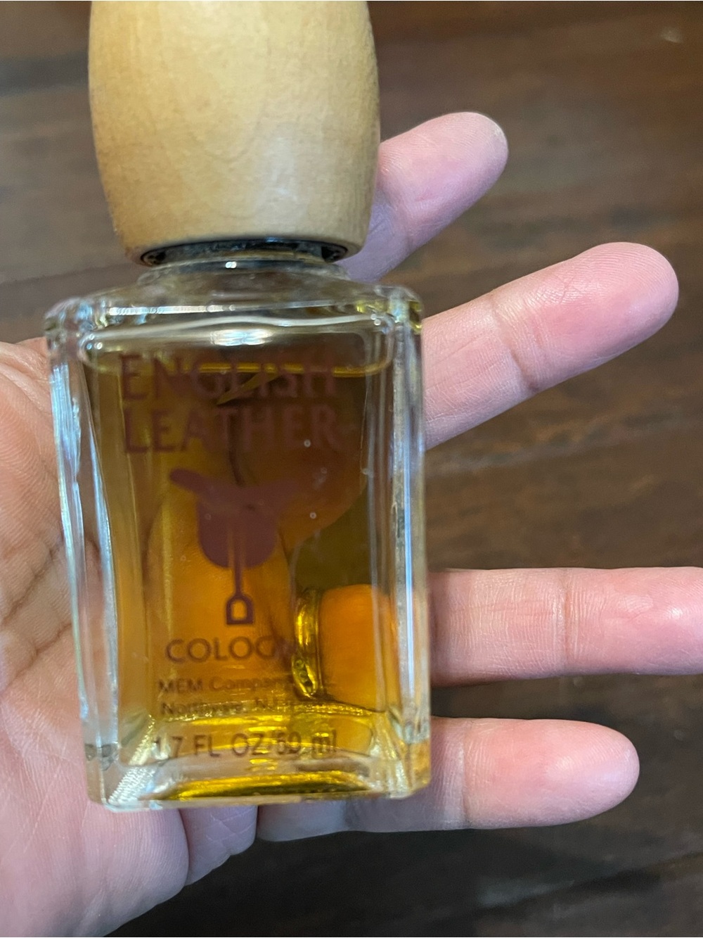 Vintage English Leather 1.7 Oz Cologne Bottle WOOD CAP Full ORIGINAL FORMULATION